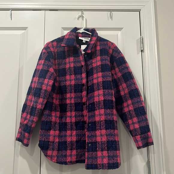 Steve Madden pink and blue flannel coat. - Picture 1 of 4